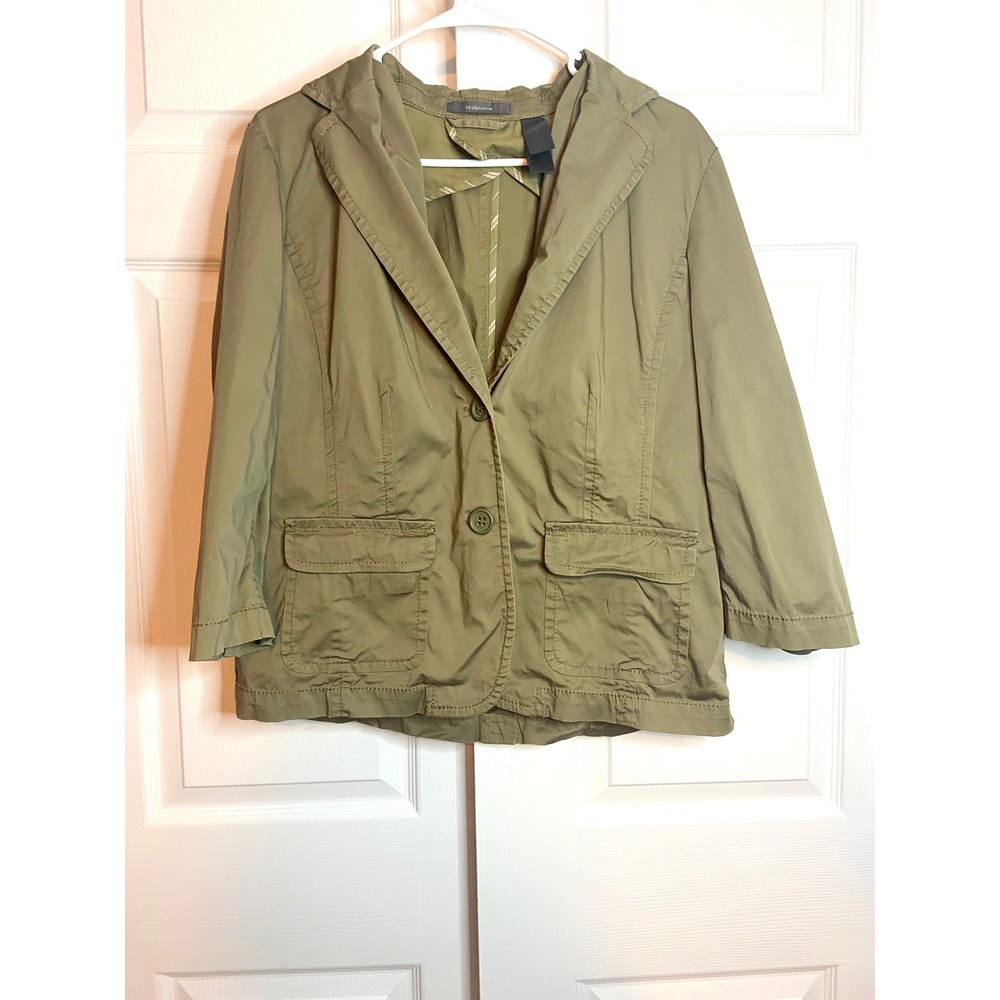 90s Liz Claiborne Olive Green Utility Blazer Jacket 3/4 Sleeve Two Button Size L